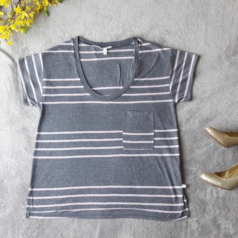 Victoria's Secret Pink & Grey Striped T Shirt Tee